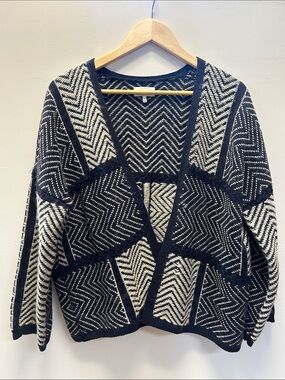 Lucky Brand Y2K Zig Zag Block Pattern Cardigan